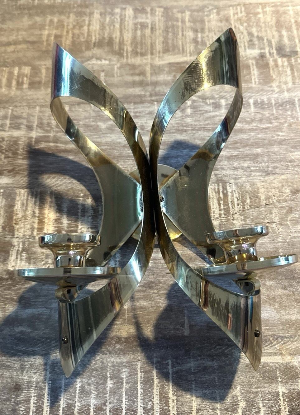 VGT Mascot Double Wall Mounted Goldtone MCM Brutalist Hollywood Regency
